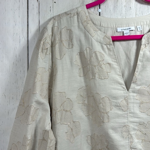 Chicos Jacquard Tiered V Neck Pockets Stretch Soft Lightweight Knee Length Dress - Picture 4 of 16